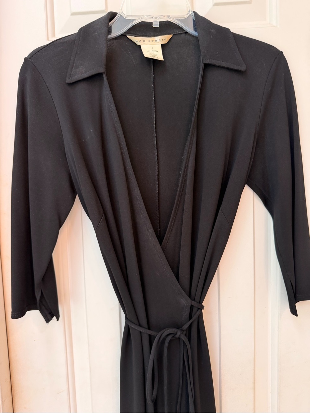 Max Studio Classic Black Wrap Dress with Tie Waist with Give and Stretch, Sz S - Picture 2 of 15